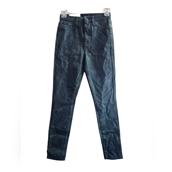 7 For All Mankind High Waist Ankle Skinny In Green Python Size 24 NWT - Picture 2 of 8